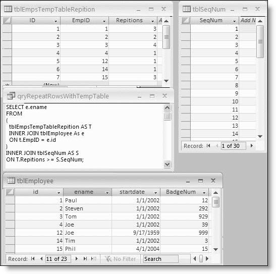 repeating row query image